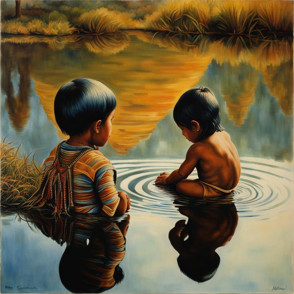 Native American Child's Surreal Reflection in Deep Color