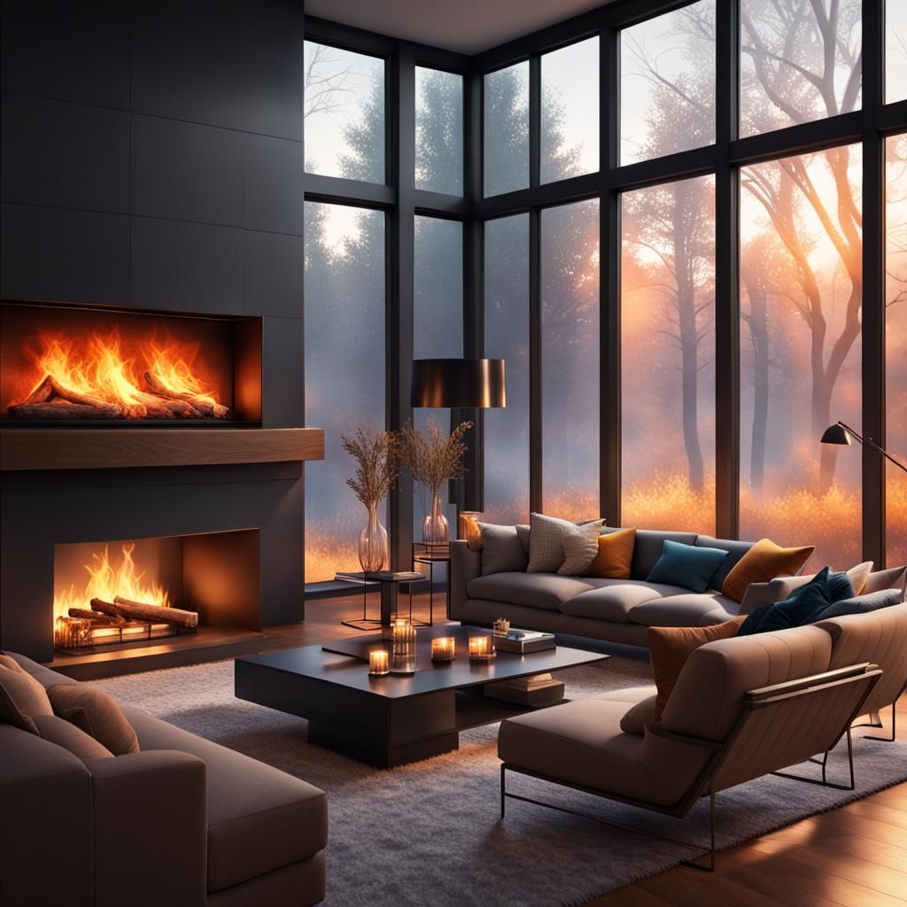 Cozy Modern Living Room with Fireplace