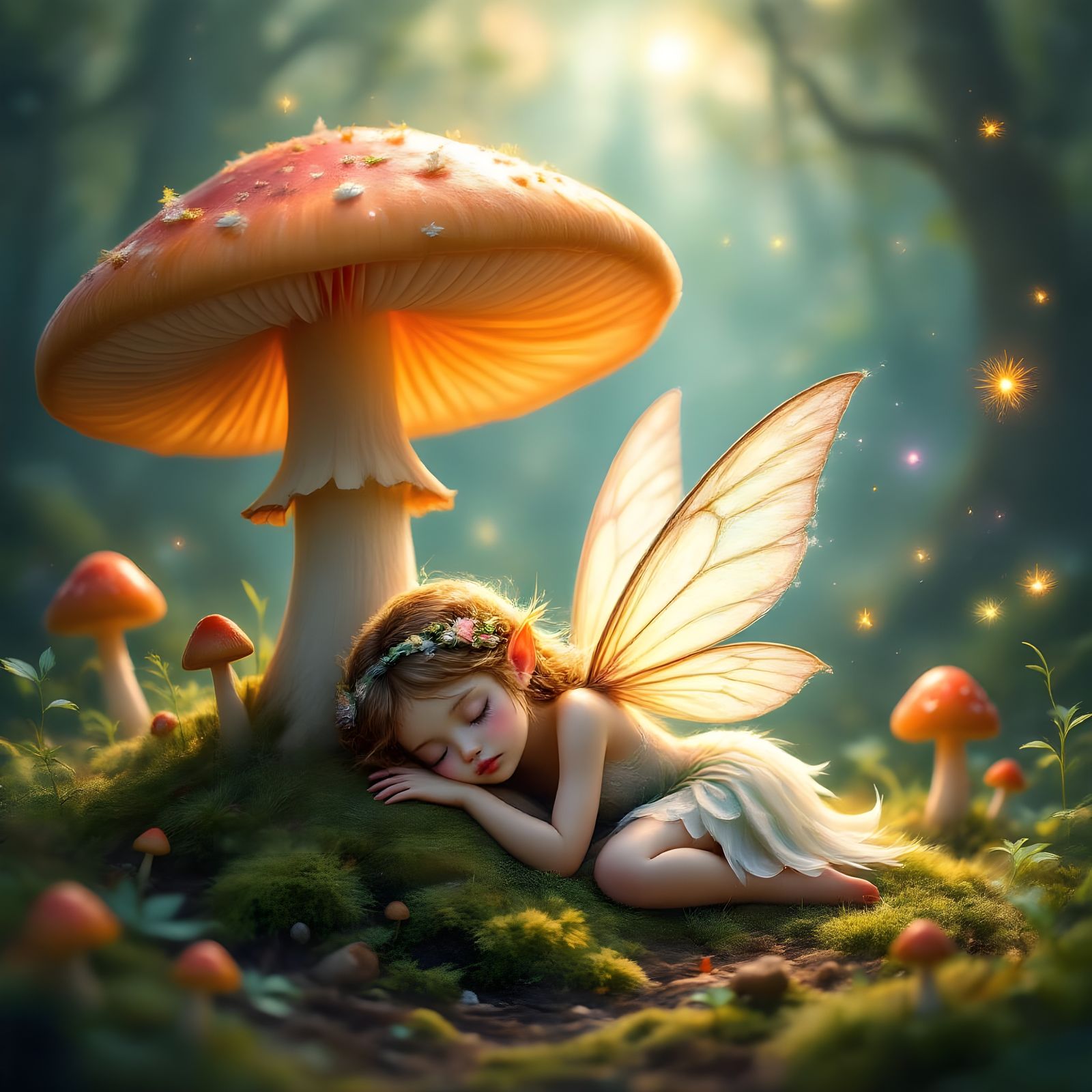Sleeping Fairy in Magical Forest Glade