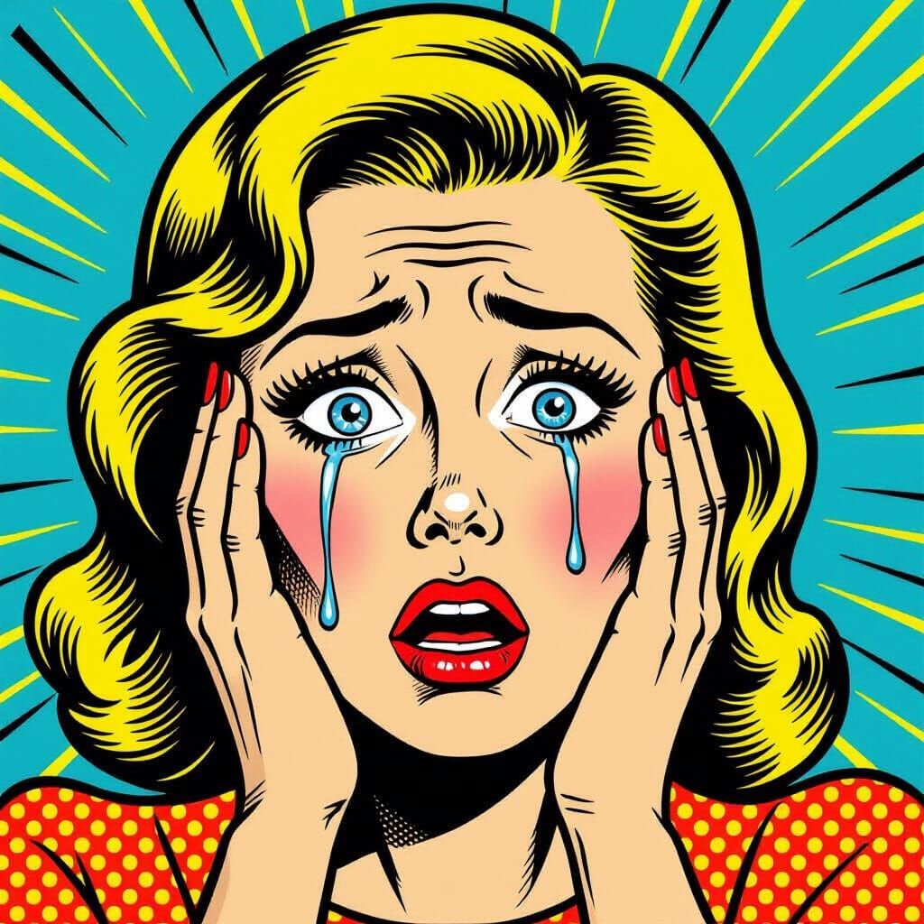 Frightened Woman in Pop Art Style