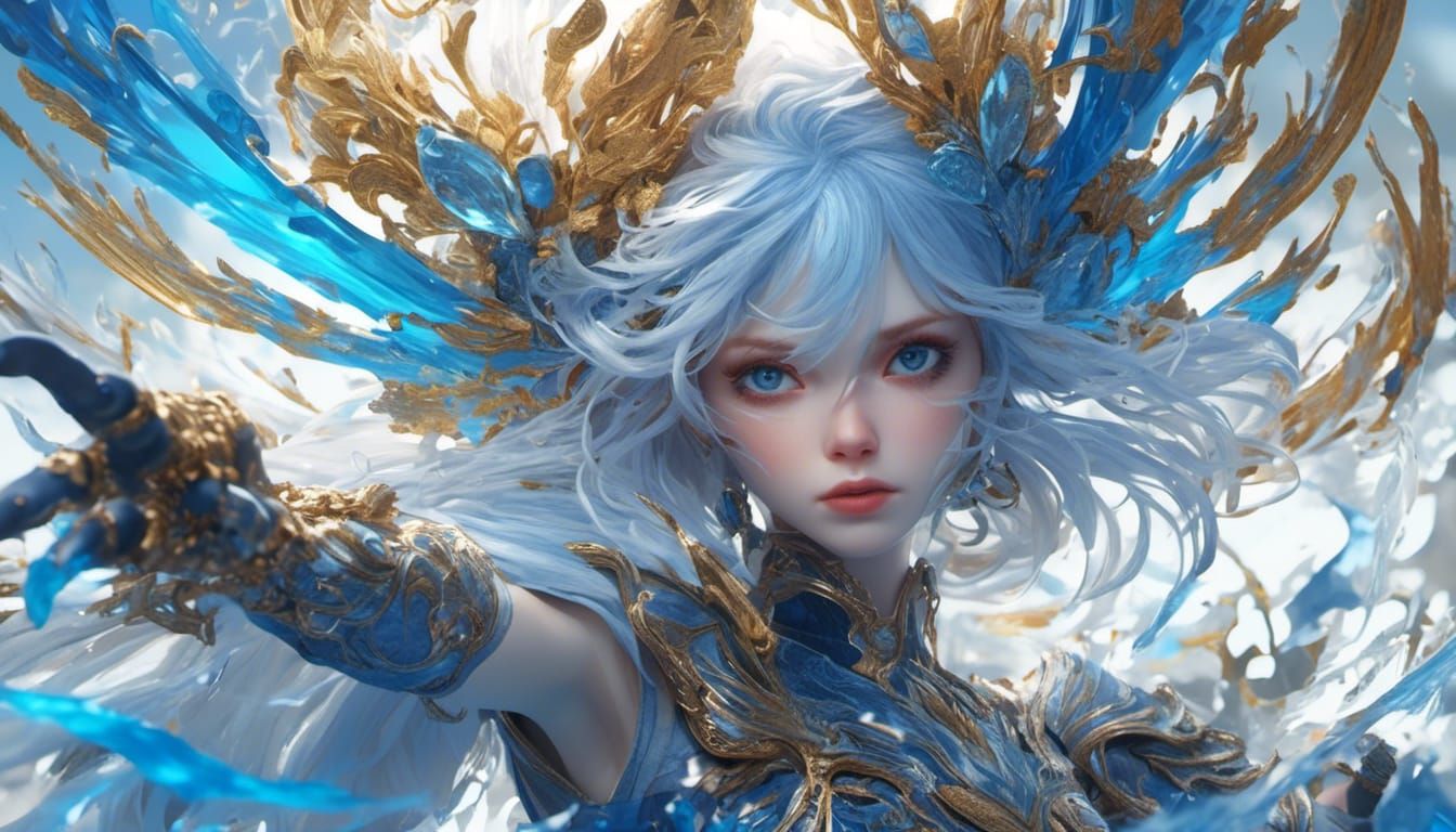 Hyperrealistic Blue Eyes in Splash Art Style