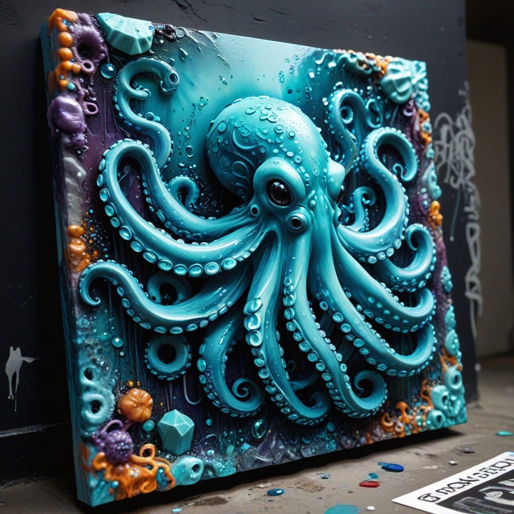 Surreal Aquamarine Octopus Unfolds in Vibrant Street Art