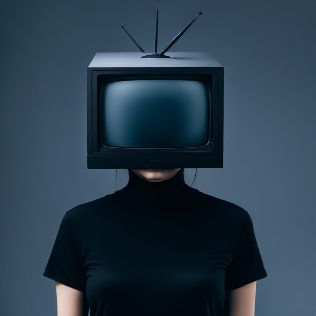 Girl with TV Head Displaying '>w<'