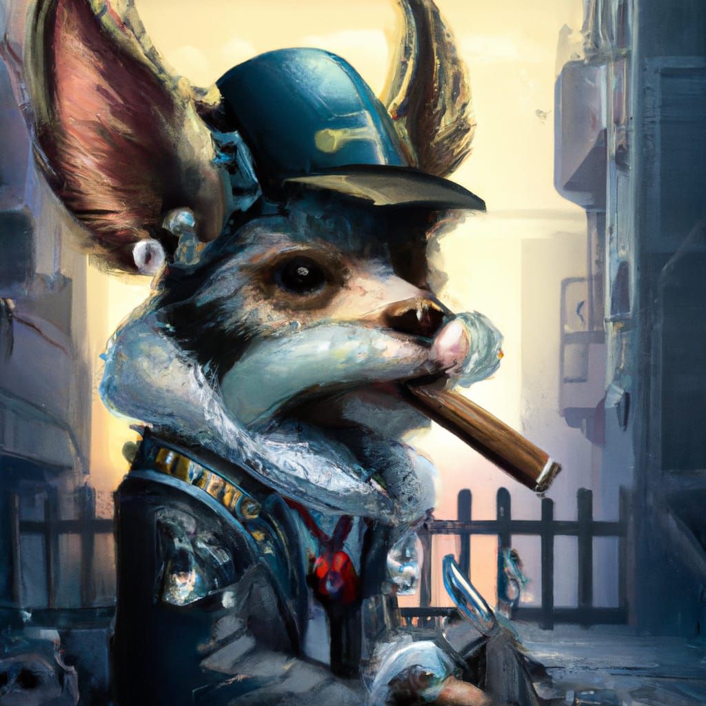 Chibi Steampunk Dog Smoking Cigar