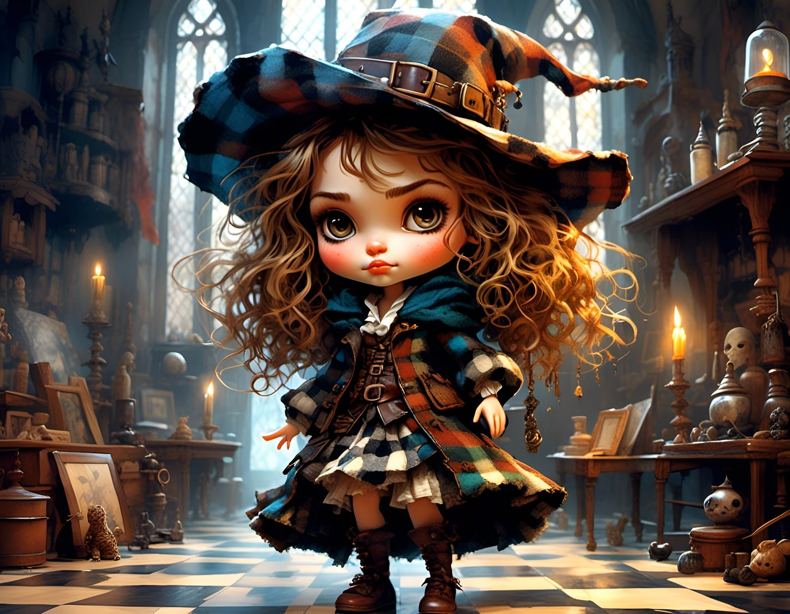 Steampunk Chibi Sorceress in DreamWorks Animation Style