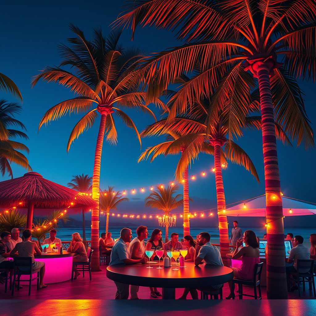 Beach Bar at Night in Fantasy Concept Art Style