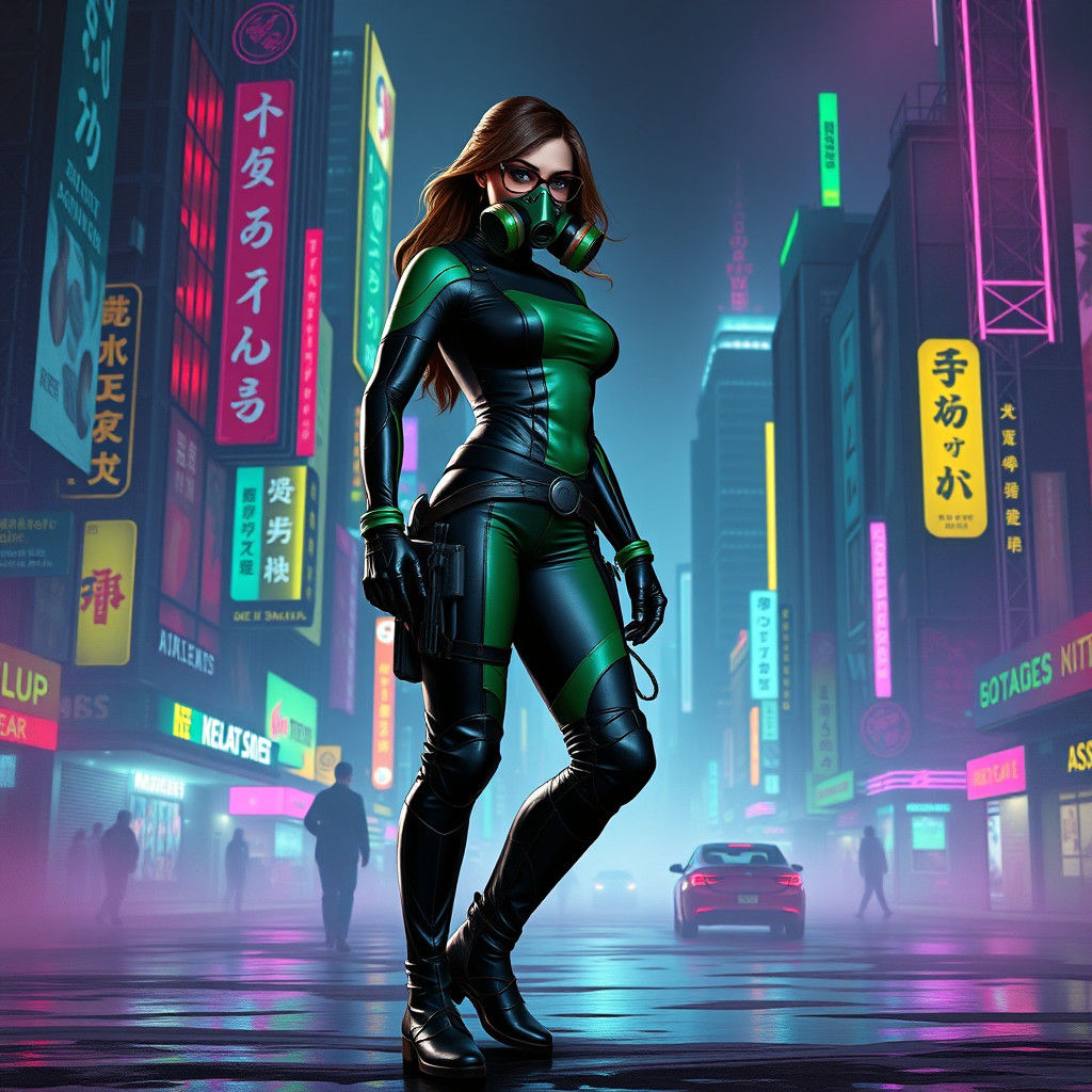 Valorant Viper-Inspired Heroine in Dystopian Cityscape
