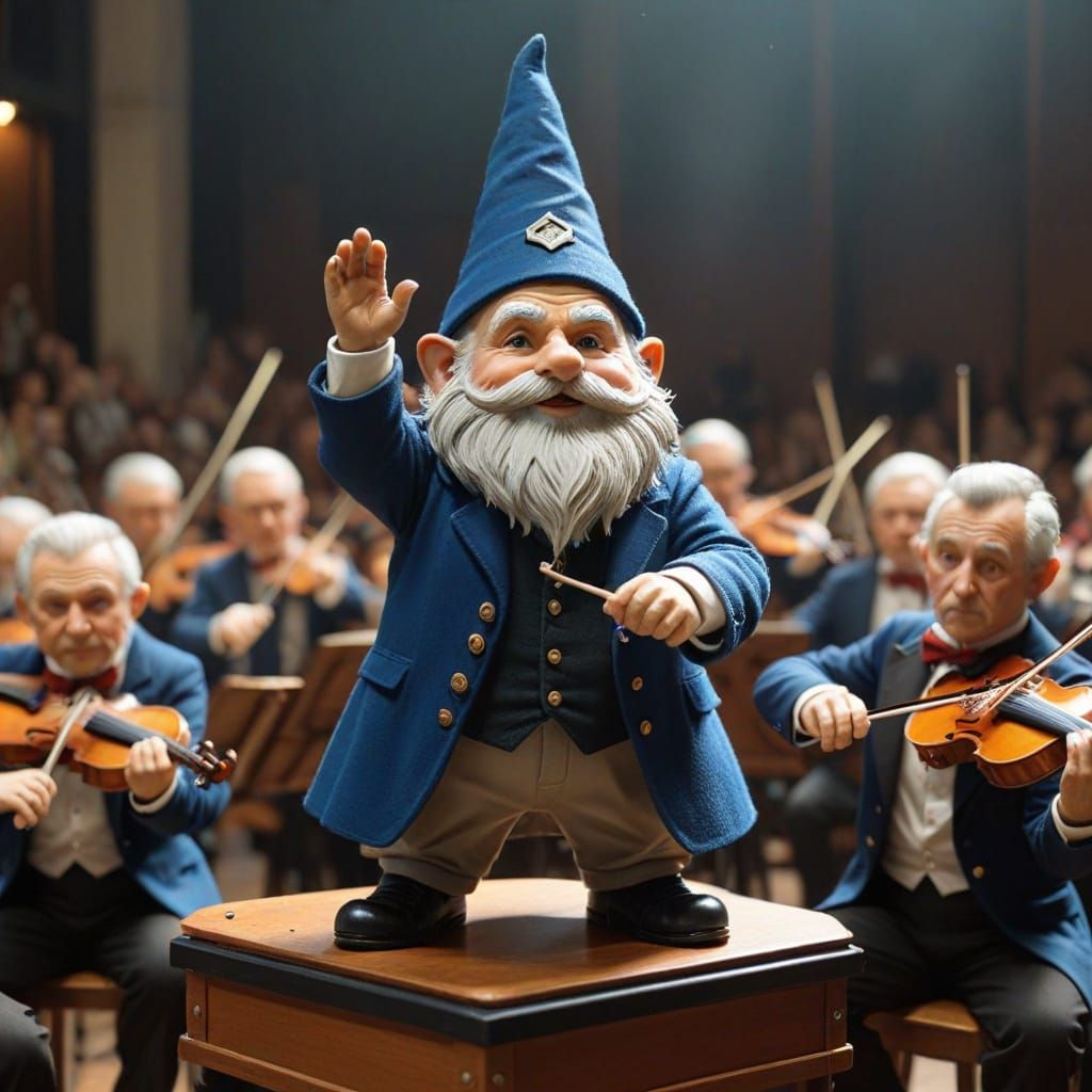 Gnome Conductor Leading an Orchestra