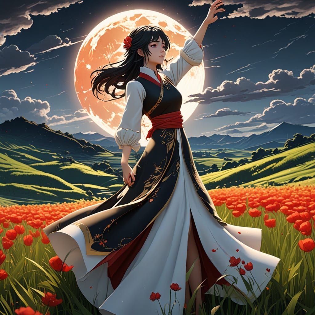 Breathtaking Anime Girl Under the Celestial Moonlight