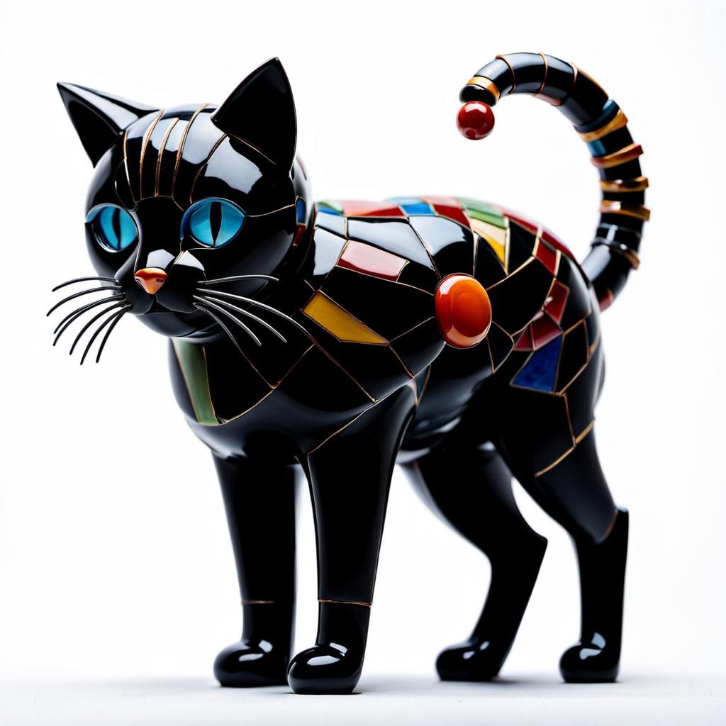 Robotic Cat: Colorful Ceramic Sculpture