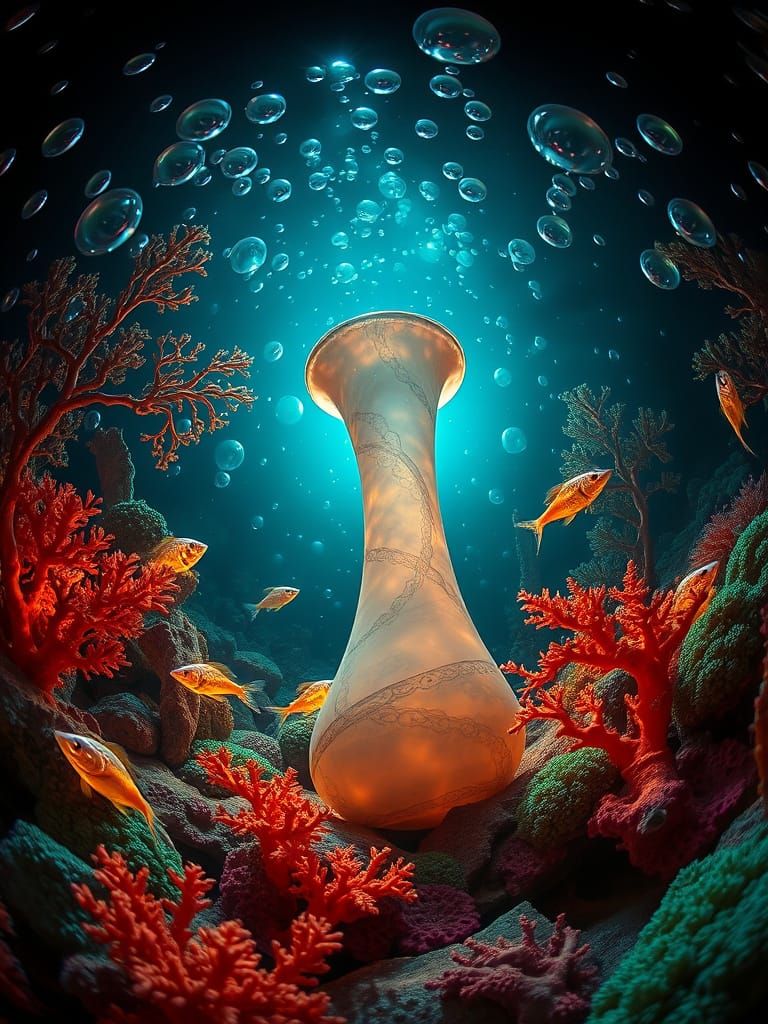 Surreal Ocean Vases with Bioluminescent Coral