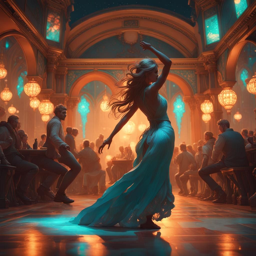 Romantic Moonlight Dance in Hyperdetailed Splash Art