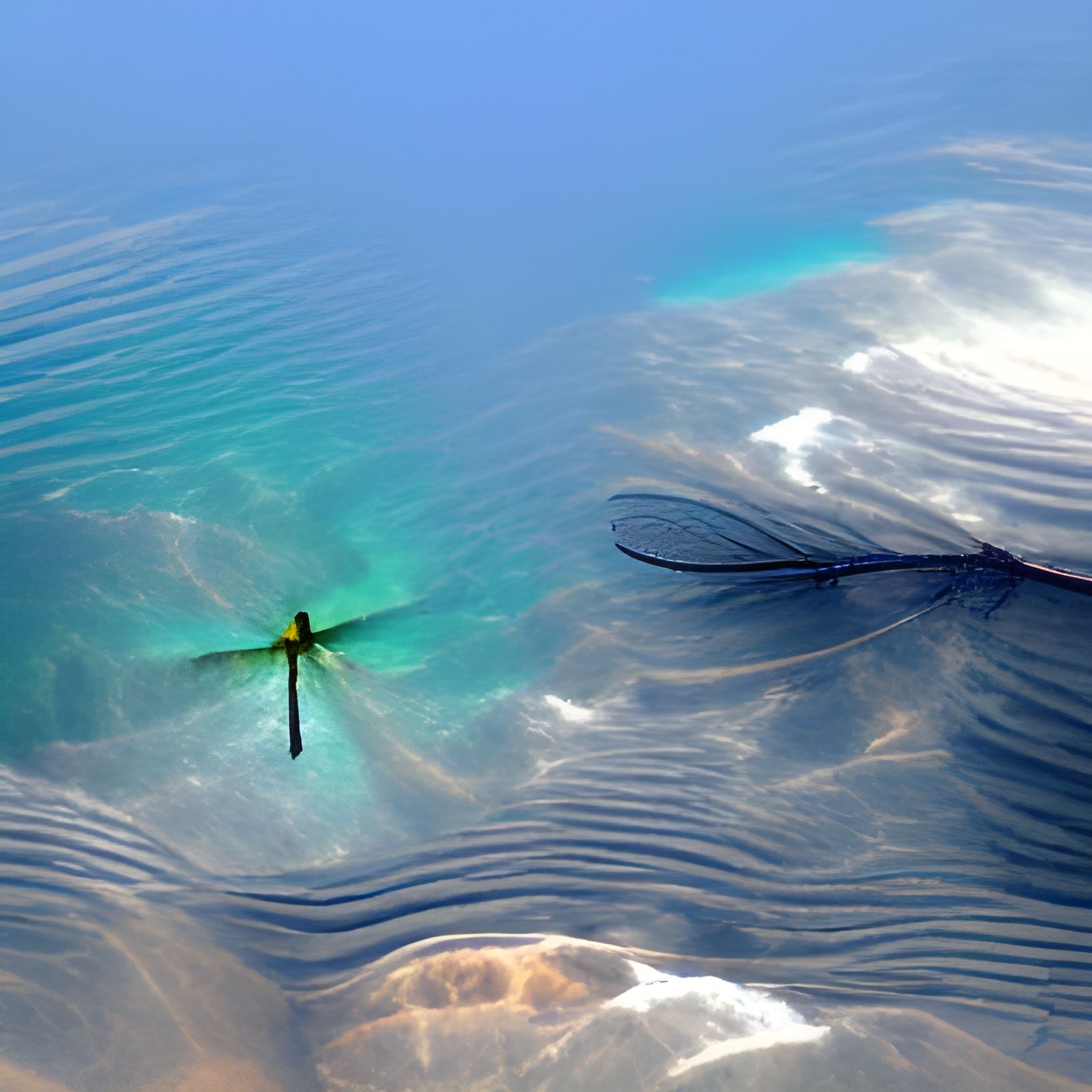 Dragonfly Hovering Above the Ocean