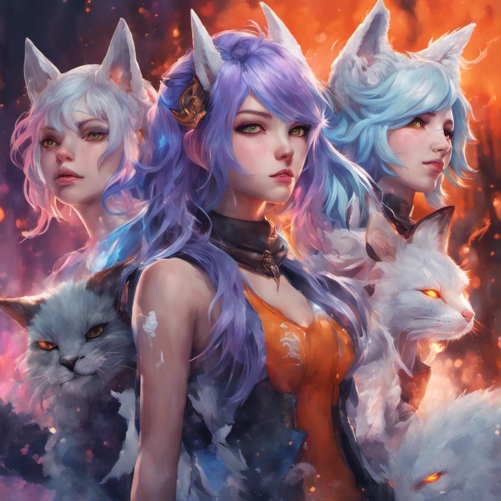Four Girls with Animal Features, Digital Art