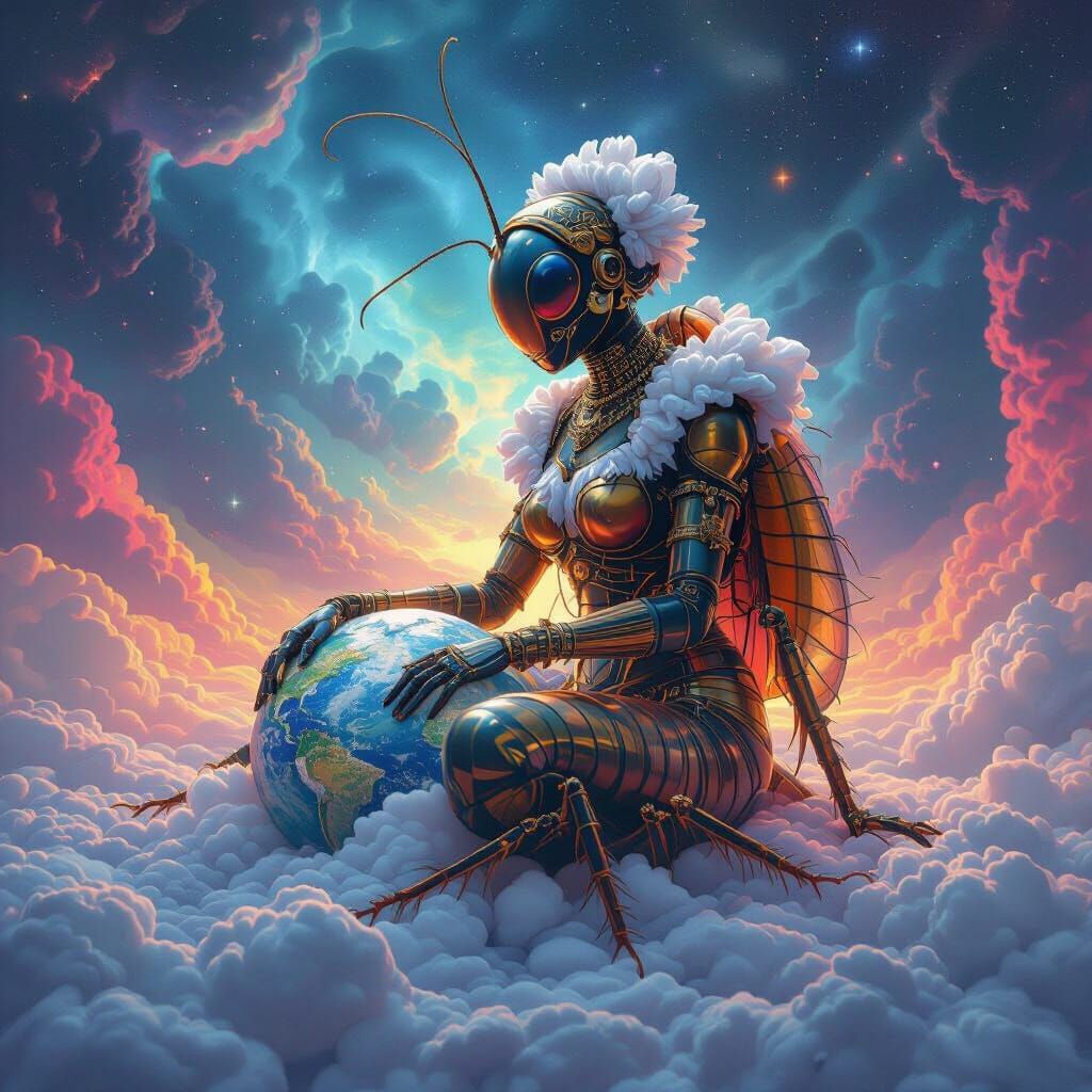 Cloud Roach Goddess Holds Flat World in Deep Space
