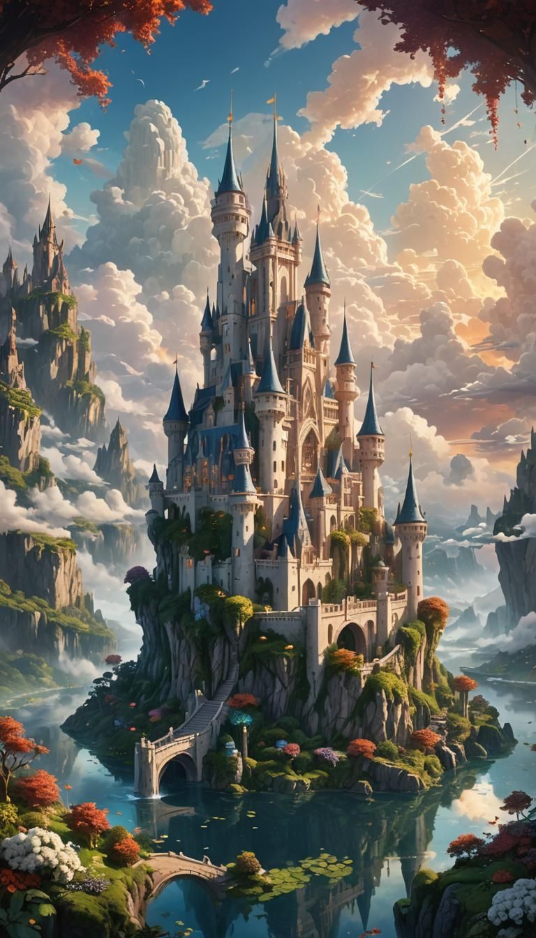 Floating Castle with Gardens in Fantasy World