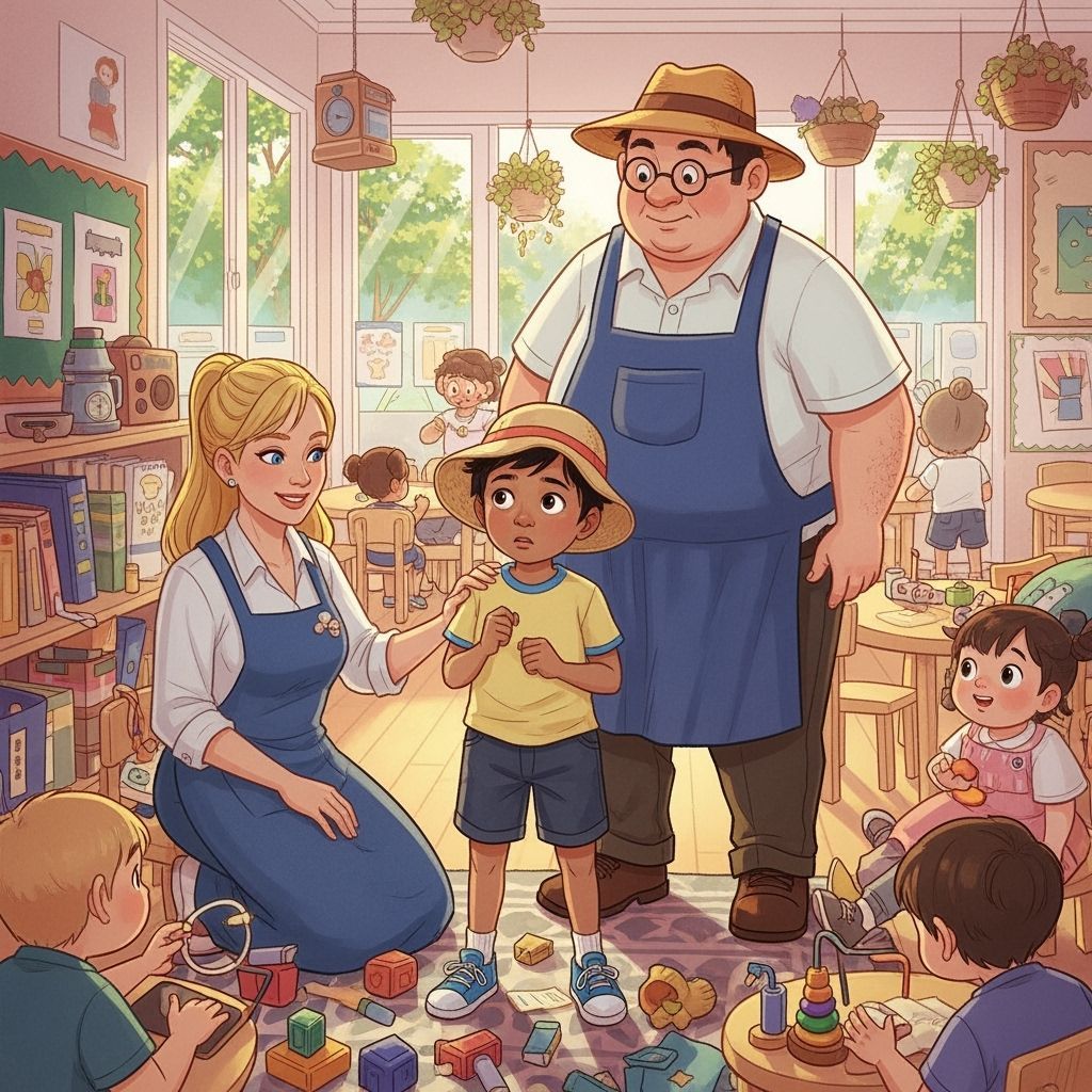 Boy's First Daycare Experience: Whimsical Digital Illustrati...