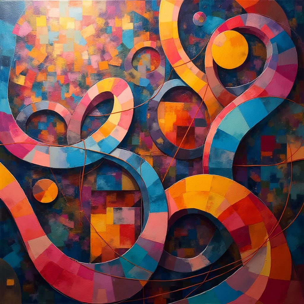 Dynamic Oil Painting in Neo-Cubist Style with Art Deco Flair