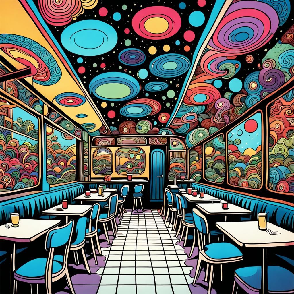 Psychedelic Retro Restaurant Comic Art