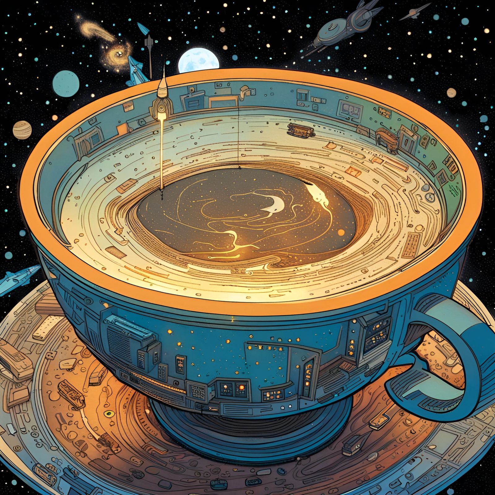 Flying Saucer with Coffee Cup