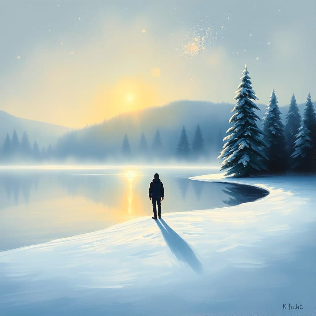 Dreamlike Starlight Scene on Frosted Lake