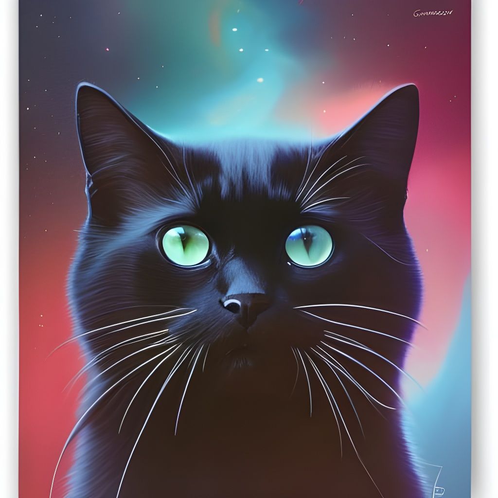 Elegant Black Cat Portrait in Art Nouveau Style