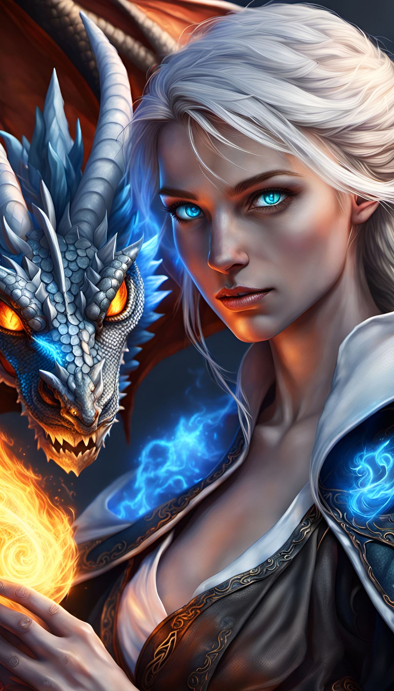 Elemental Mage with Dragon: Photorealistic Detail