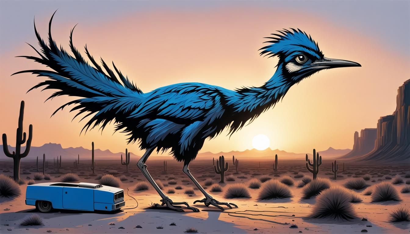 Electric Blue Roadrunner Monolith Desert Street Art