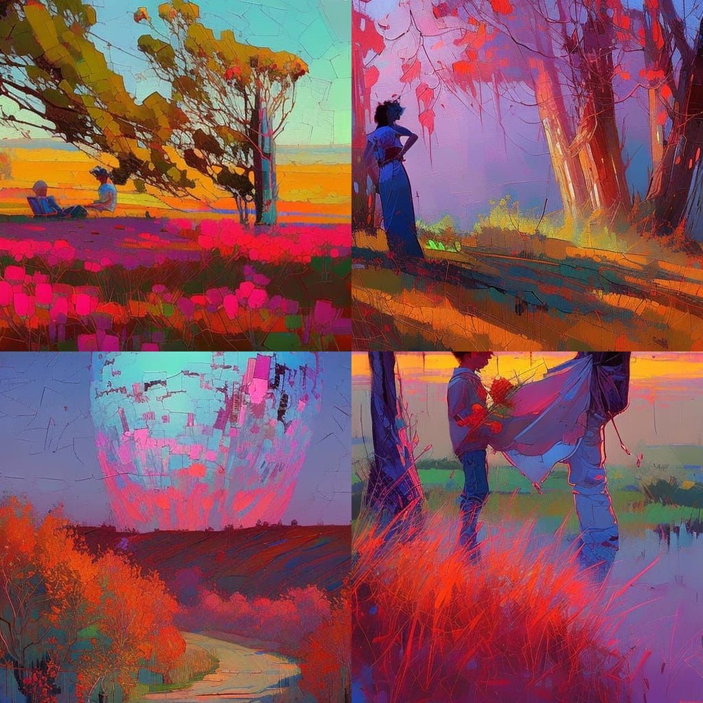 Vibrant Landscape Painting with Impressionistic Style