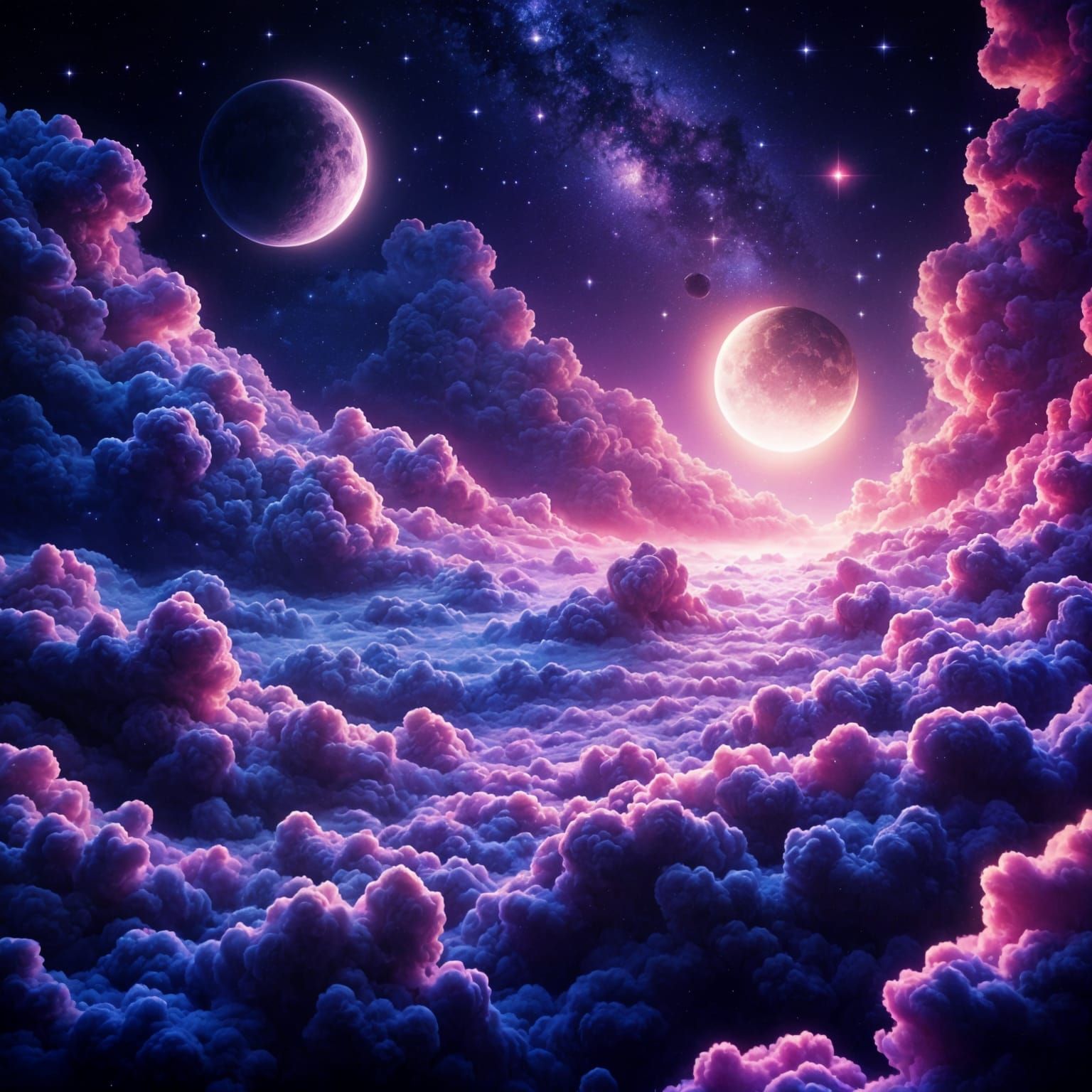 Vibrant Cosmic Galaxy with Moons