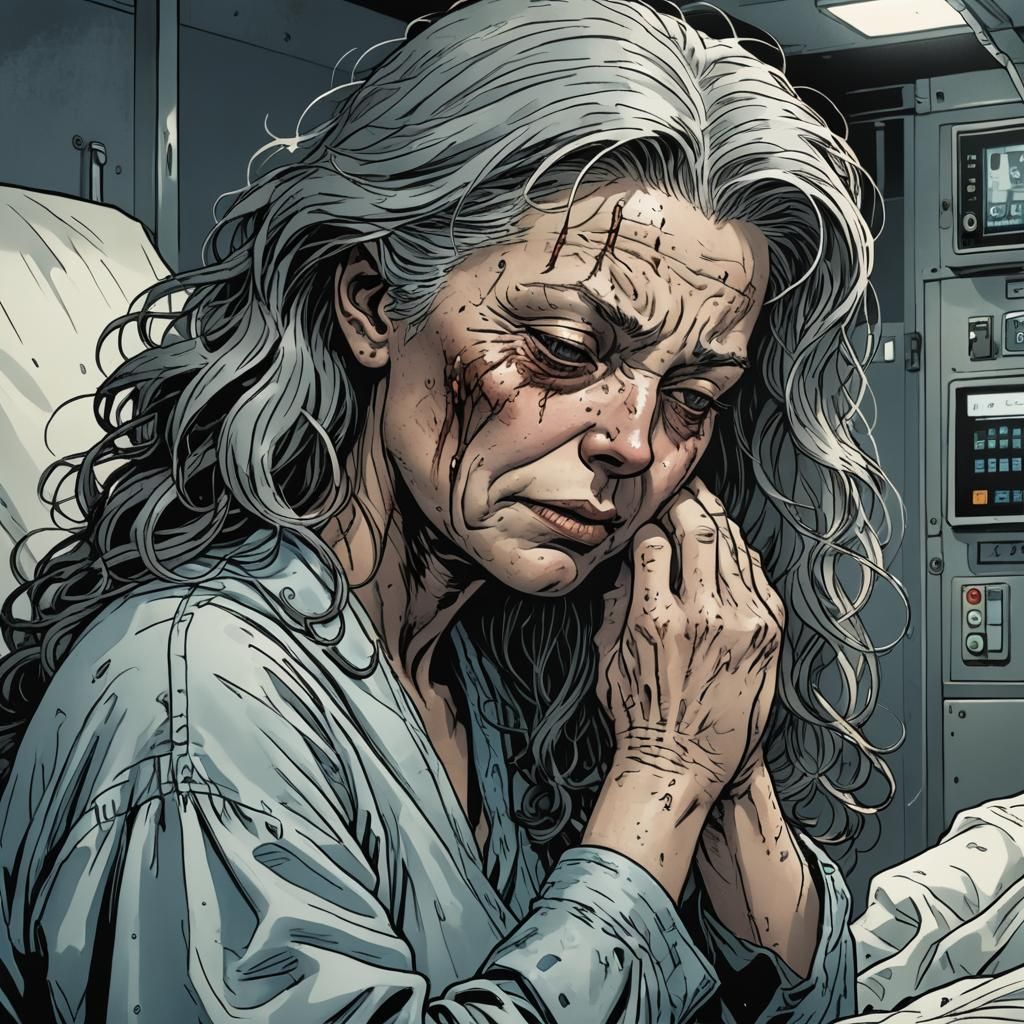 Distressed Woman with Cat in Comic Book Style