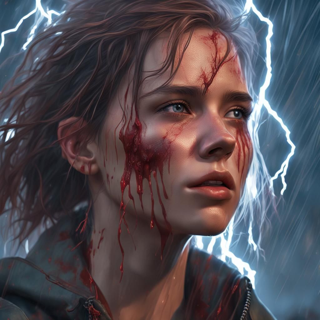 Girl in Lightning Storm: Hyperdetailed Portrait