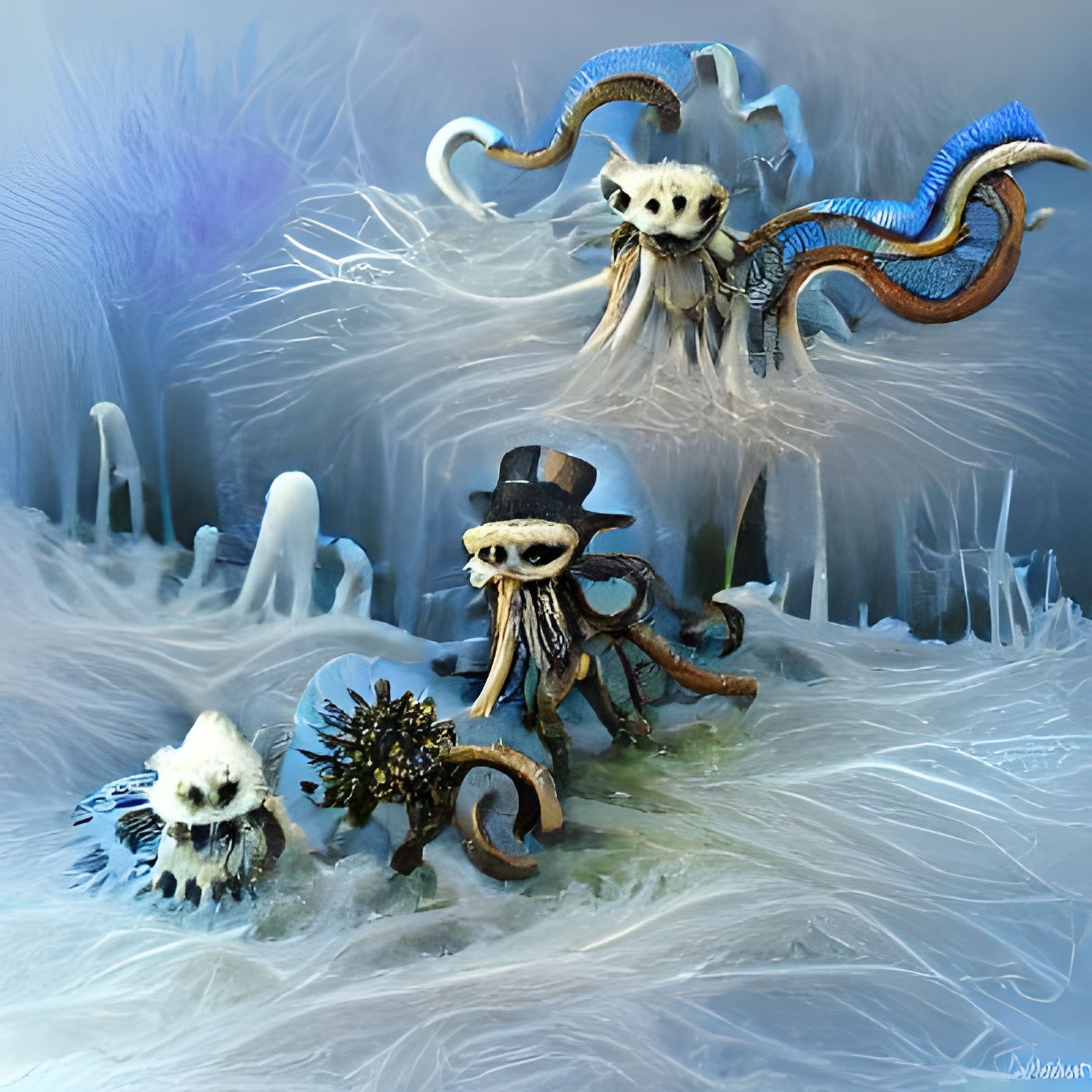 Steampunk Monsters with Mycelium and Frost Tentacles