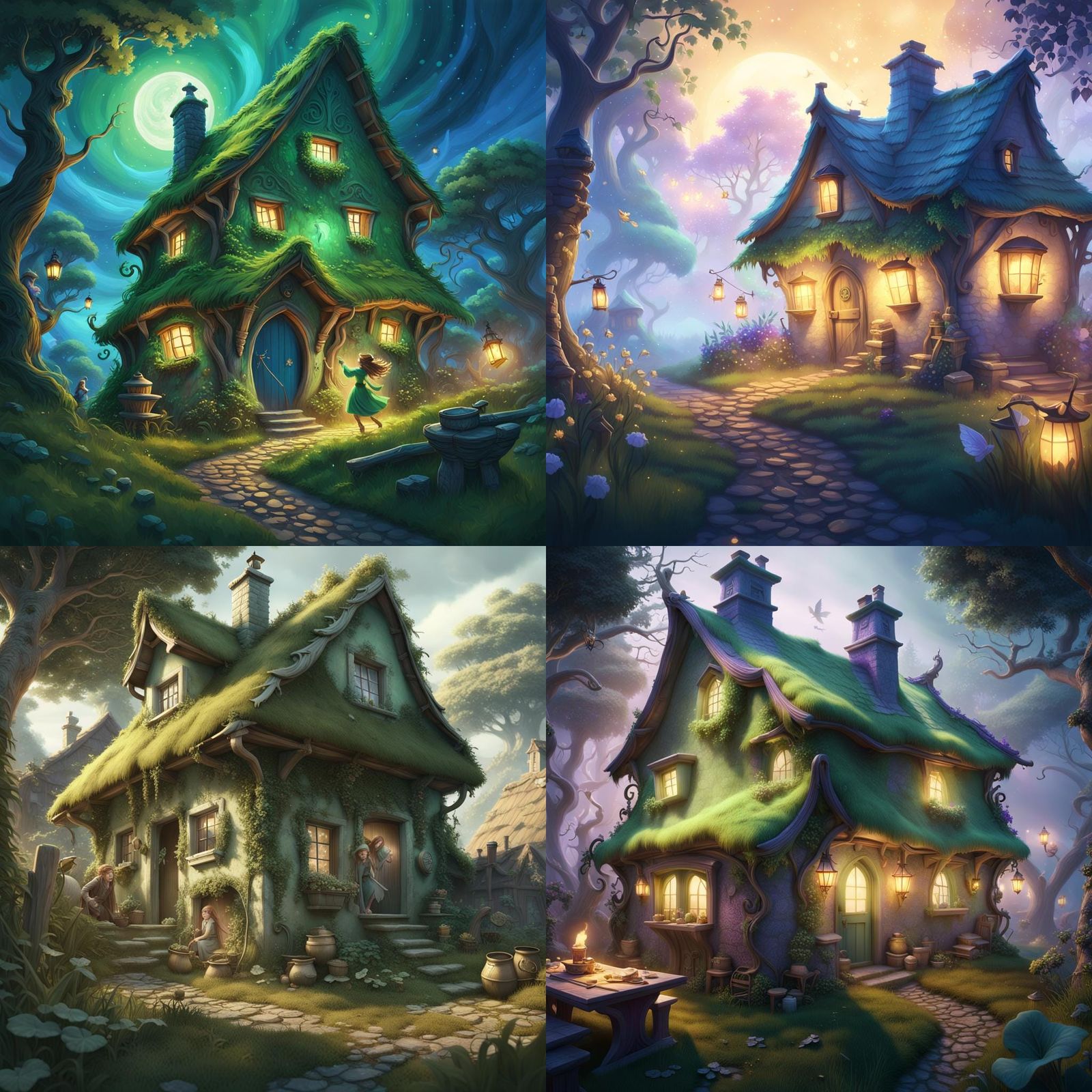 Mischievous Irish Fairies Stealing from Cottage: Fantasy Art