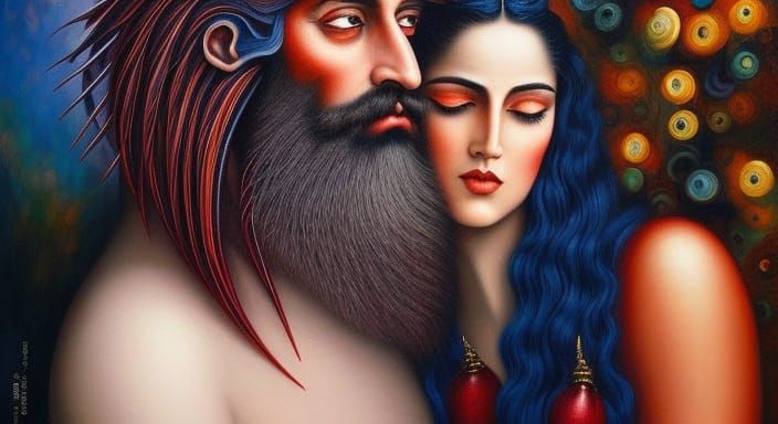 Latina and Bearded Man: Fantasy Impasto Masterpiece