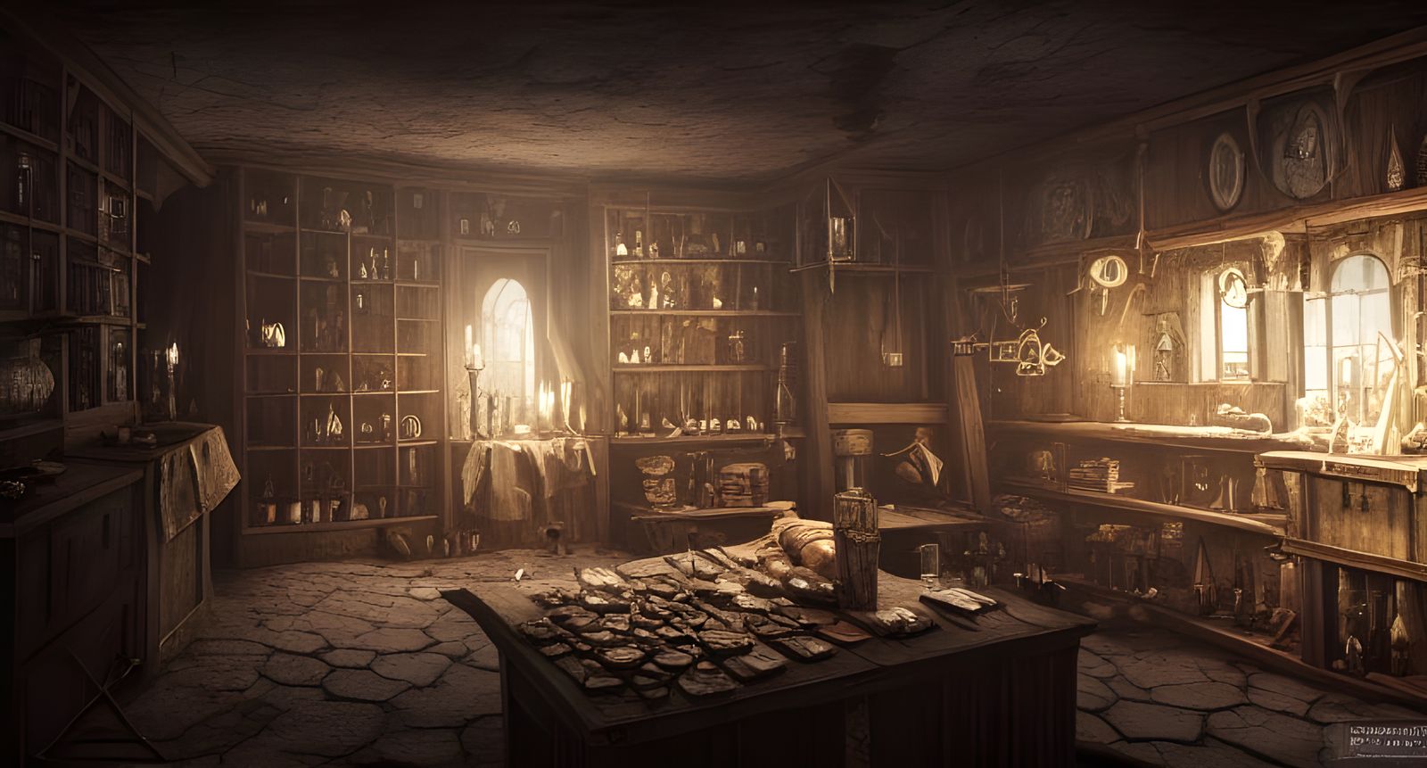 Dark Magic Shop in Post-Apocalyptic Medieval Scene