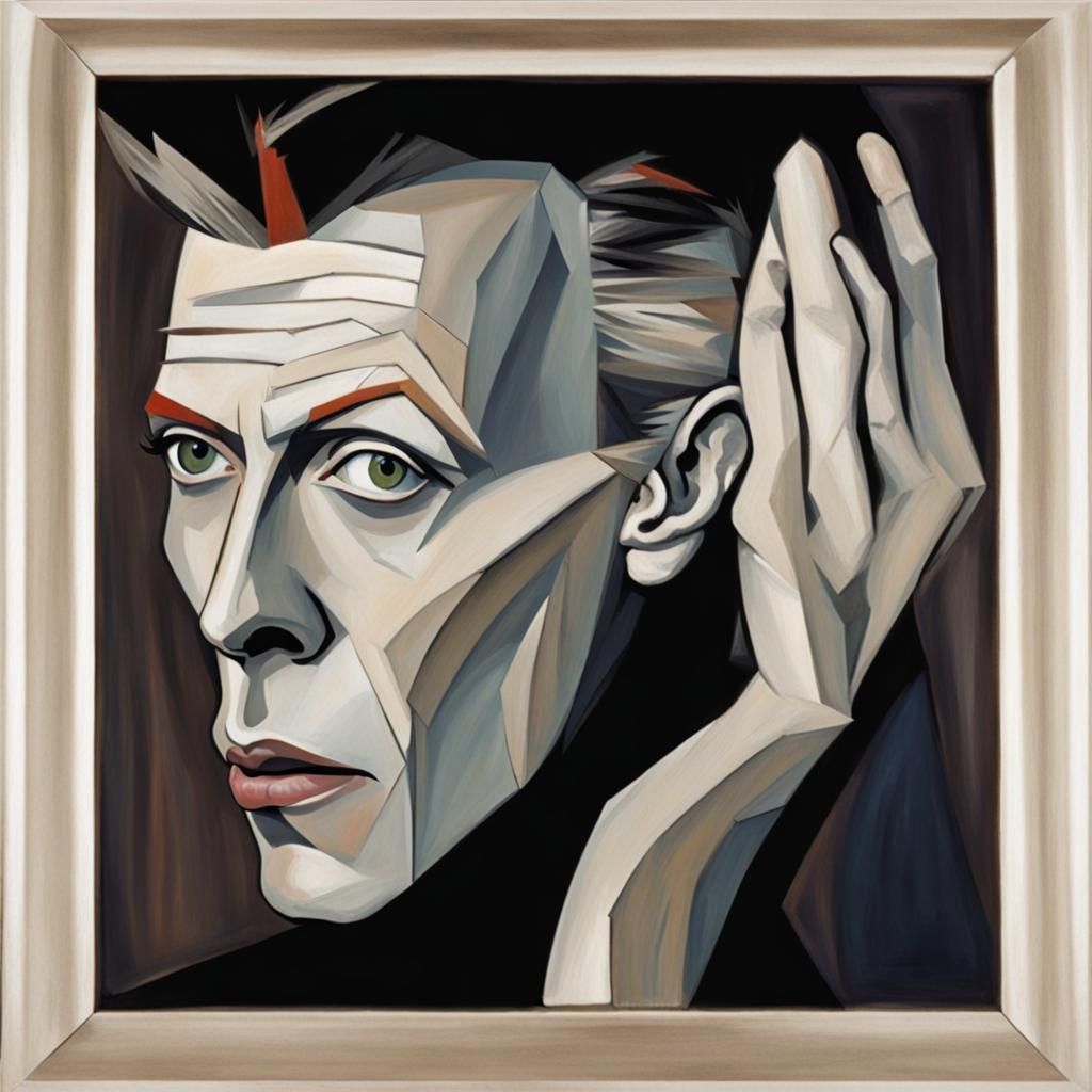 David Bowie as portrayed by Pablo Picasso with  unmatched ey...