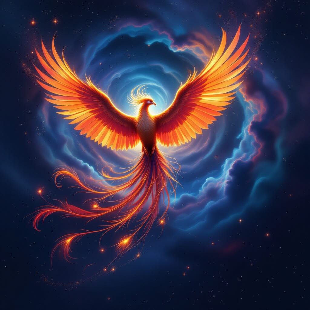 Majestic Fiery Phoenix Ascends From Cosmic Vortex