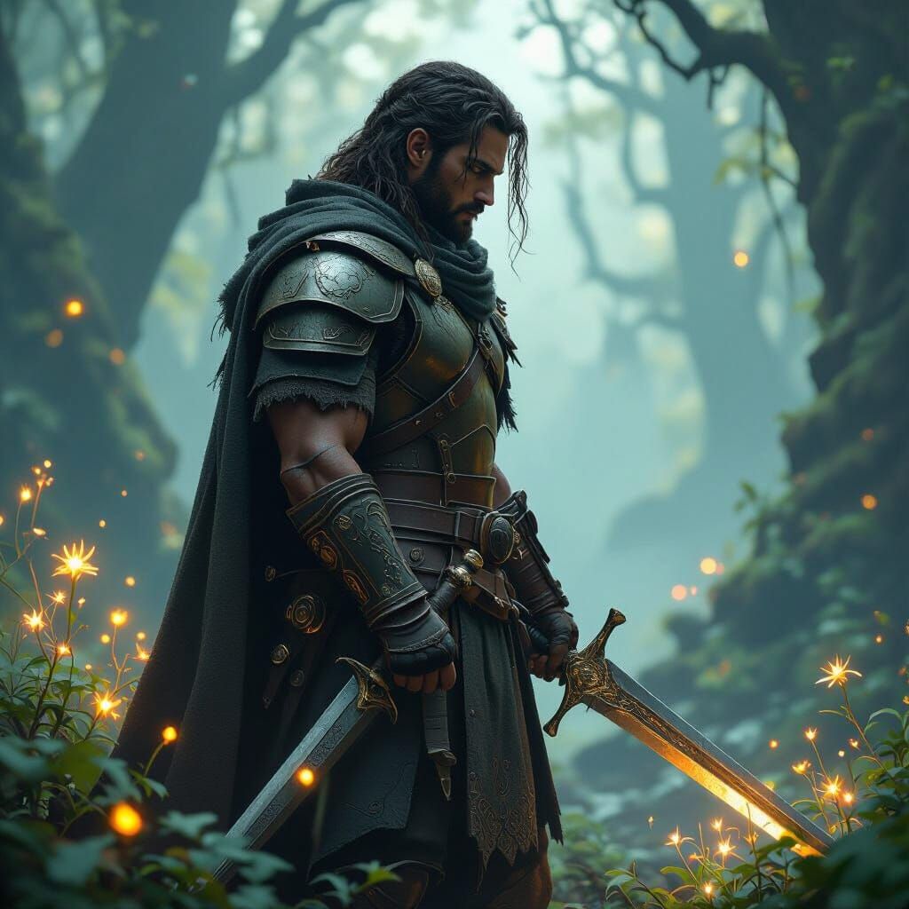 Warrior at the Edge of Mystical Forest