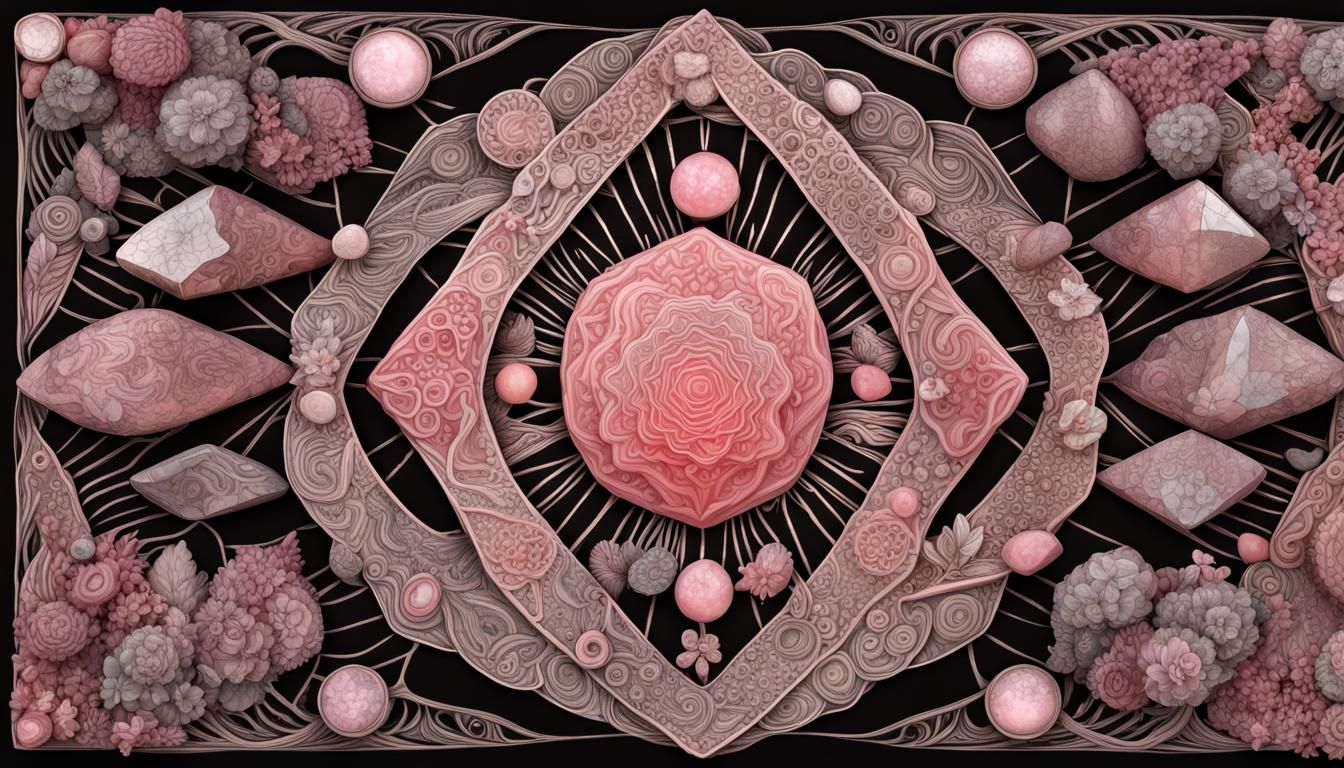 Quantum Zentangle: Rhodochrosite Fractal Art in 5D Shading