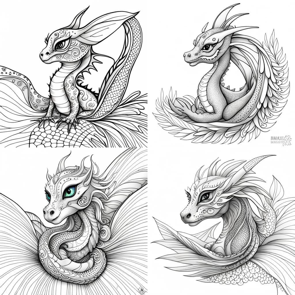 Adorable Baby Dragon Coloring Page Illustration