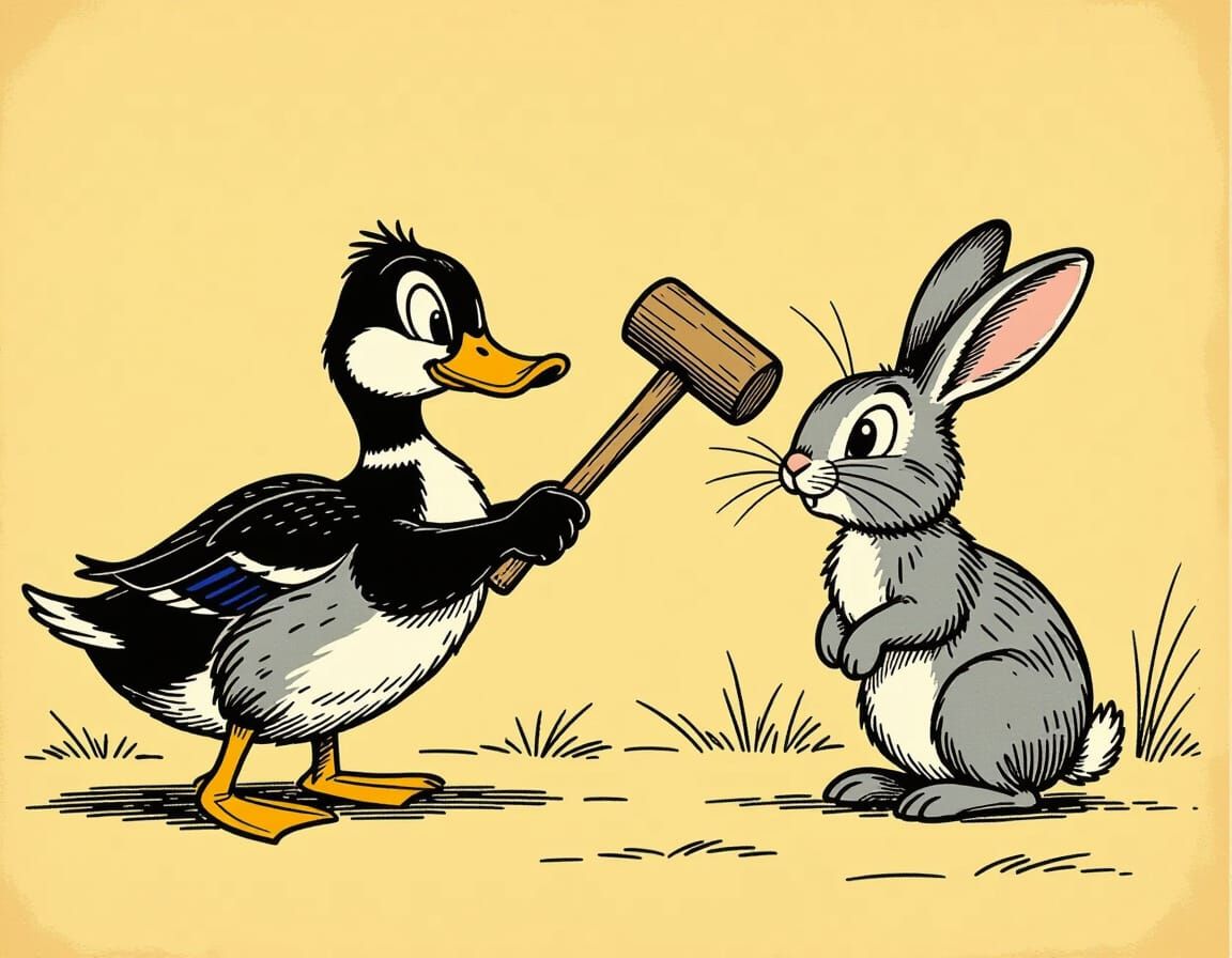 Duck and Rabbit Mischief in Karl Barks Style