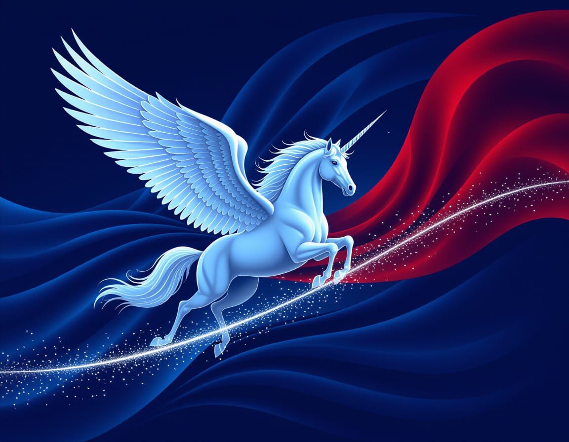 Winged Horse Flag in Midnight Sky
