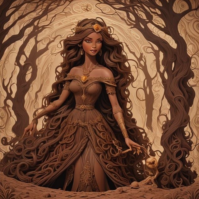 Chocolate Fantasy Woman in Dessert Landscape