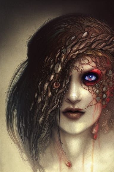 Dark Fantasy Portrait of Woman with Wavy Hair