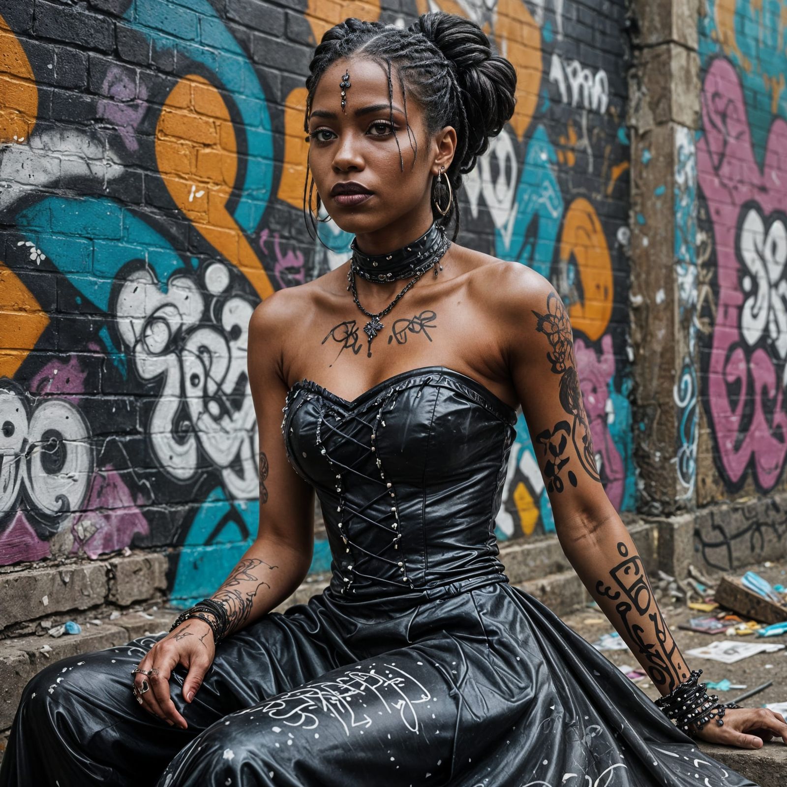 Goth Woman in Latex Gown, Oil Painting