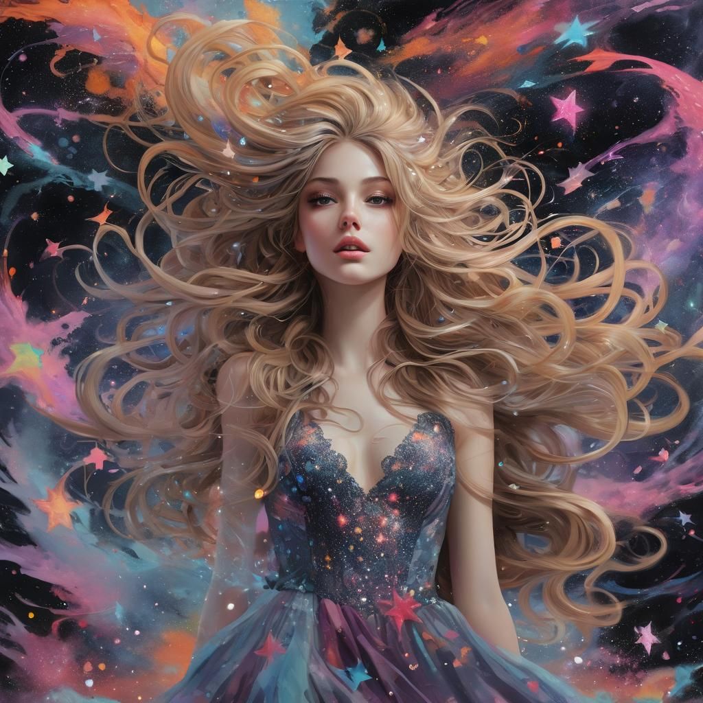 Cosmic Star Woman in Graffiti Art Style