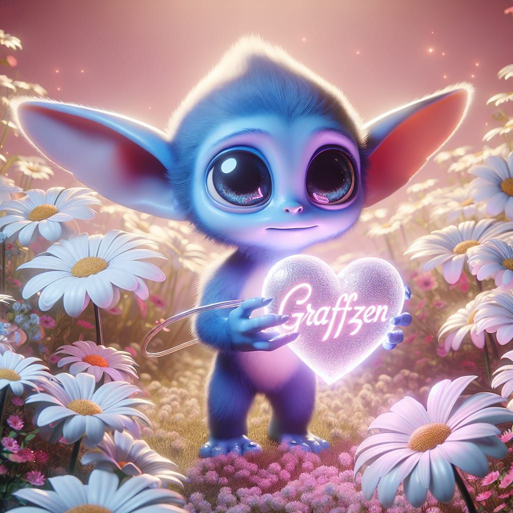Enchanting Blue Creature Holding a Glowing Heart