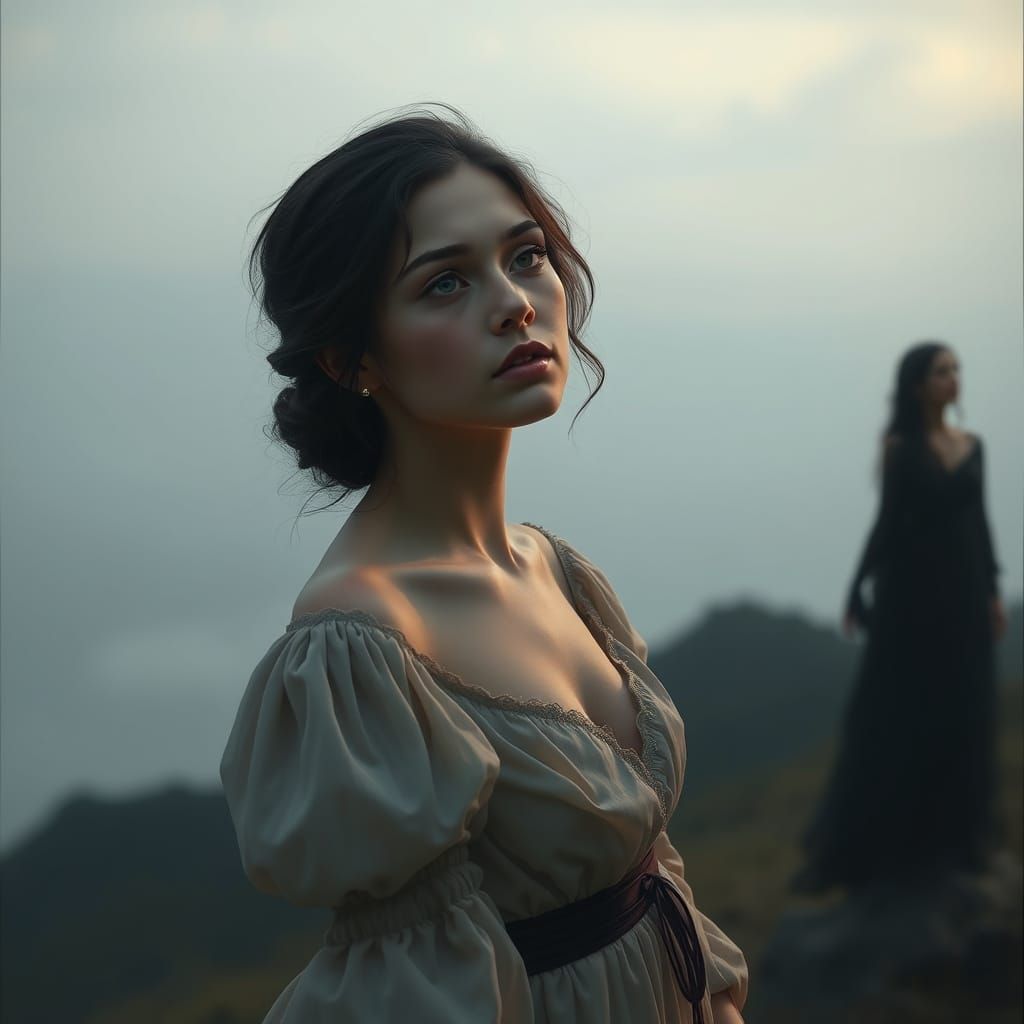 Melancholic Woman Longing in Ethereal Style