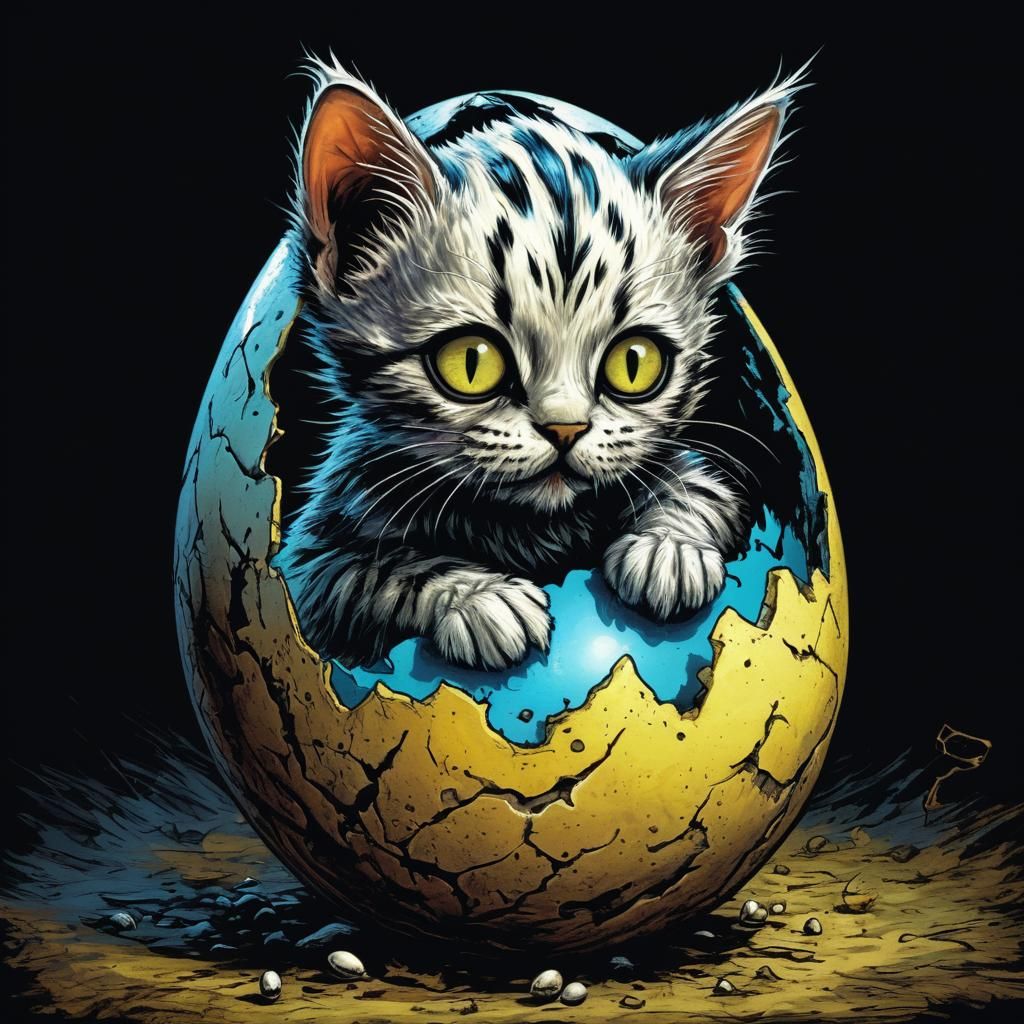 Monstrous Kitten Hatching, Dark Horror Art